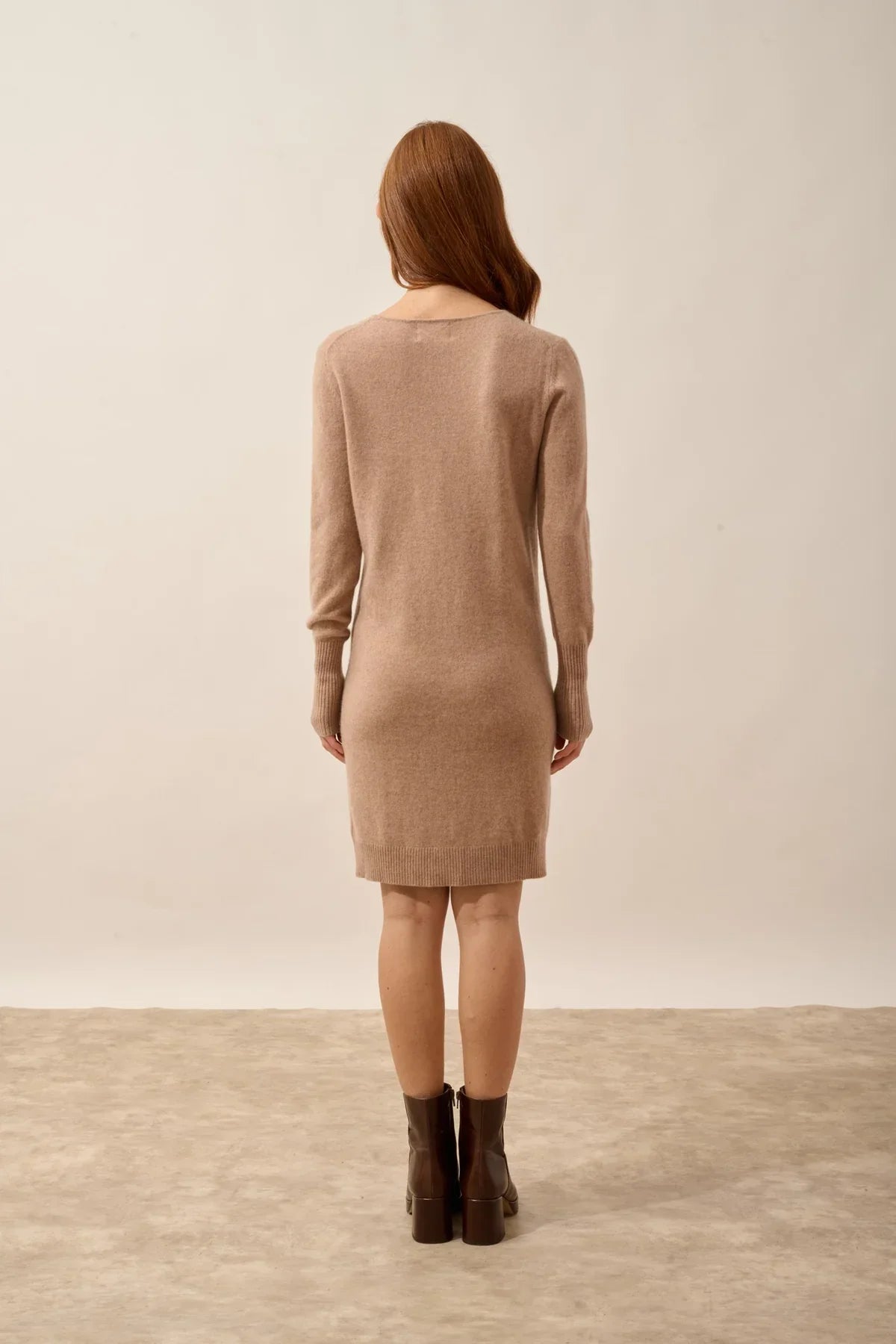 Round Neck Dress - Susan - Camel Chiné