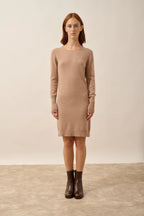 Round Neck Dress - Susan - Camel Chiné