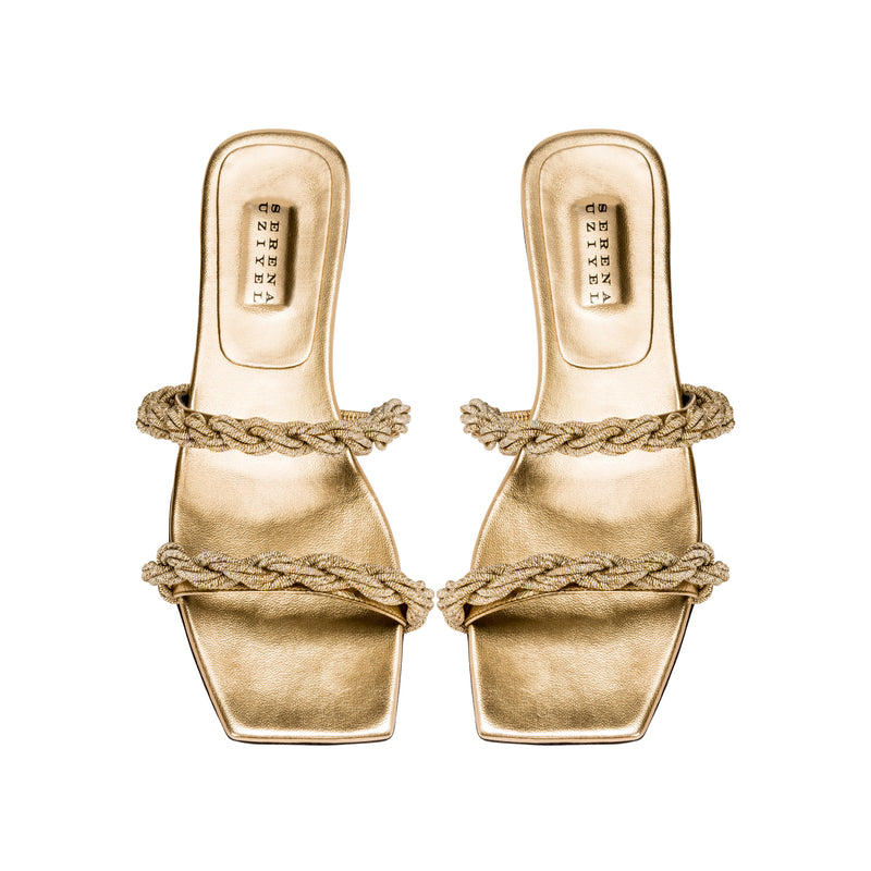 Roxana Gold Flat Two Strap Sandal