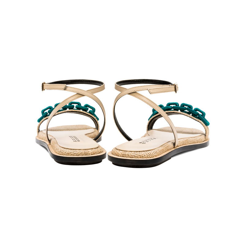 Catena Notte Natural & Aqua Flat Ankle Cross Sandal