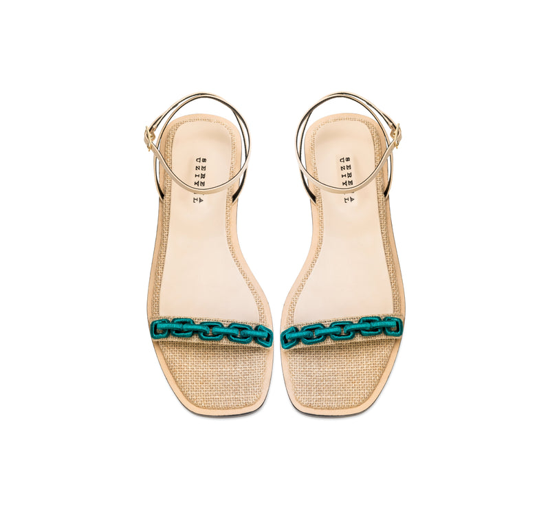 Catena Notte Natural & Aqua Flat Ankle Cross Sandal