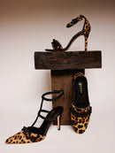 Catena Leopard High-Heel Ankle Strap Mule Pump
