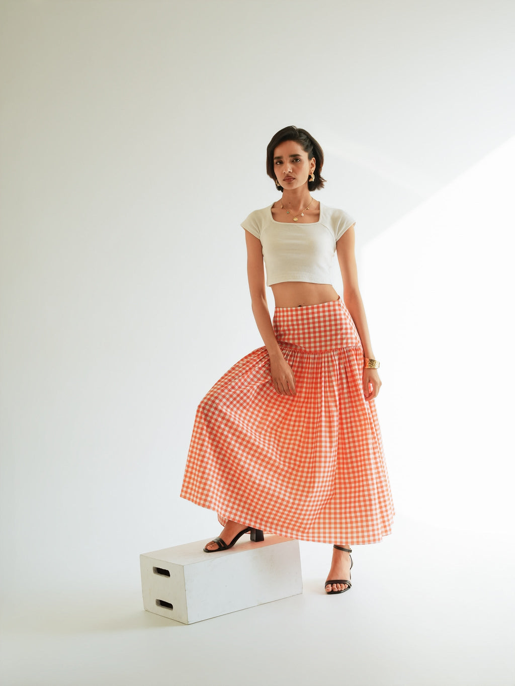 Jupe Yvette - Coral Vichy