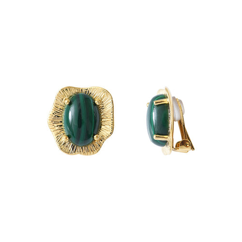 Boucles D'Oreilles Dorées Swann Malachite