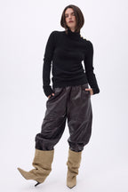 Swan High Neck Gold Button Jumper - Black - Women