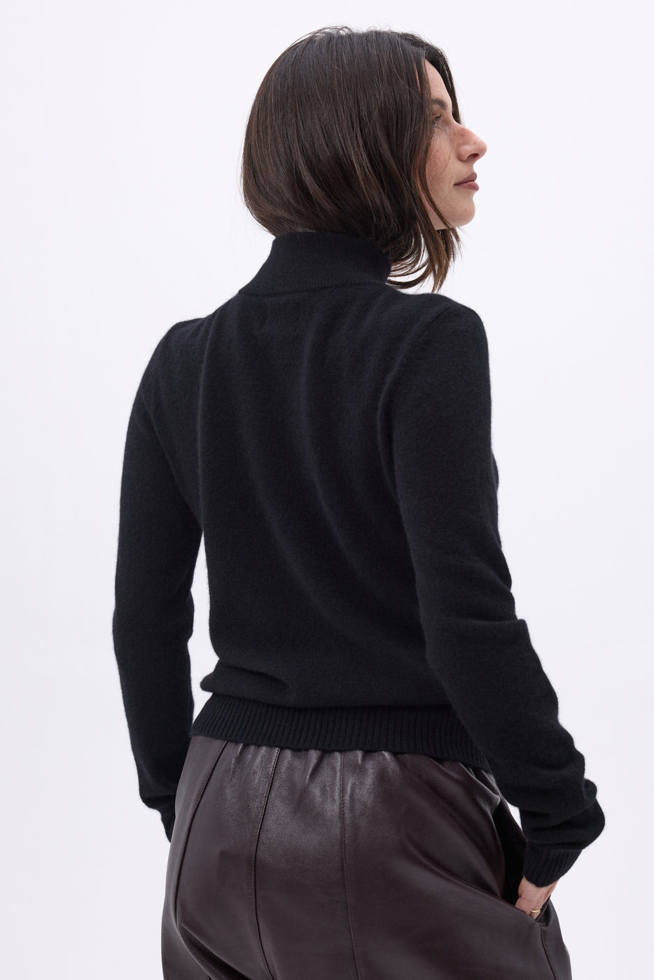 Swan High Neck Gold Button Jumper - Black - Women