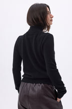 Swan High Neck Gold Button Jumper - Black - Women