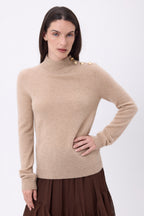 Jersey de cuello alto con botones dorados Swan - Beige crema - Mujer