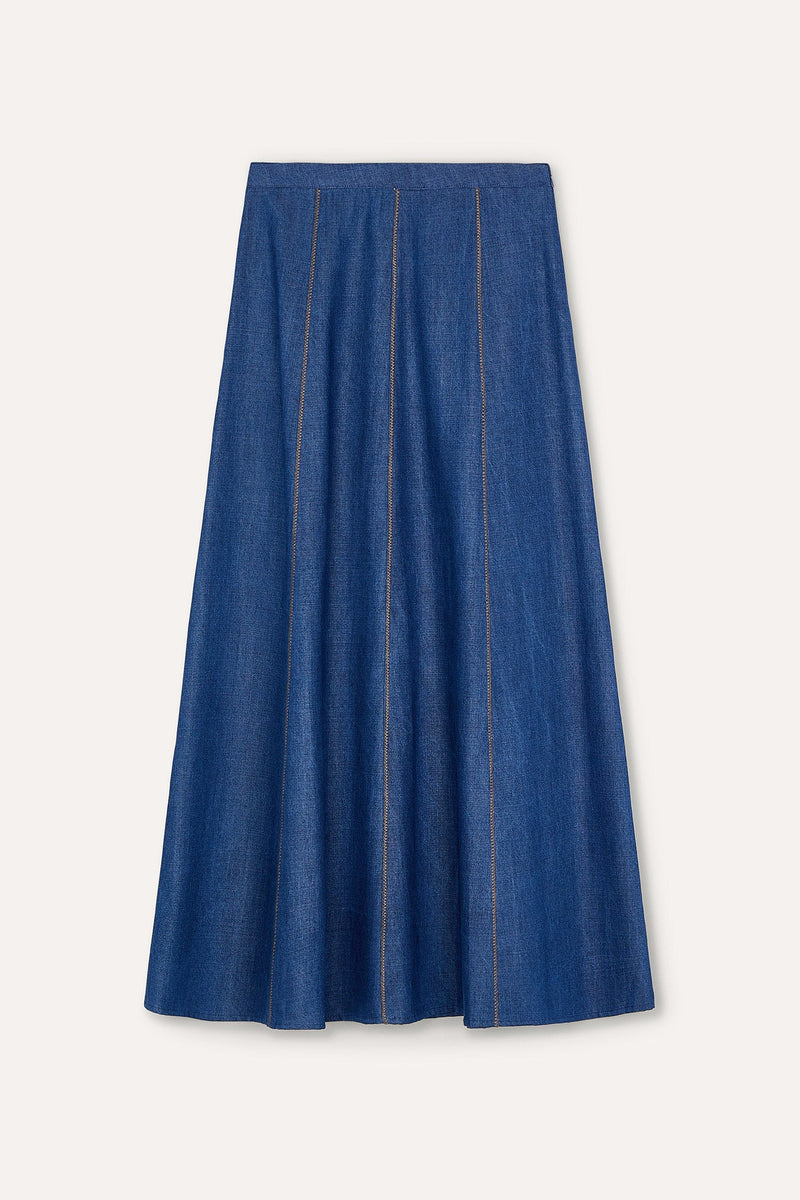 Jupe Zigzag Tencel Bleu