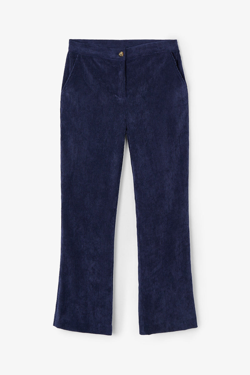 Pantalon Trompette Velours Côtelé Marine