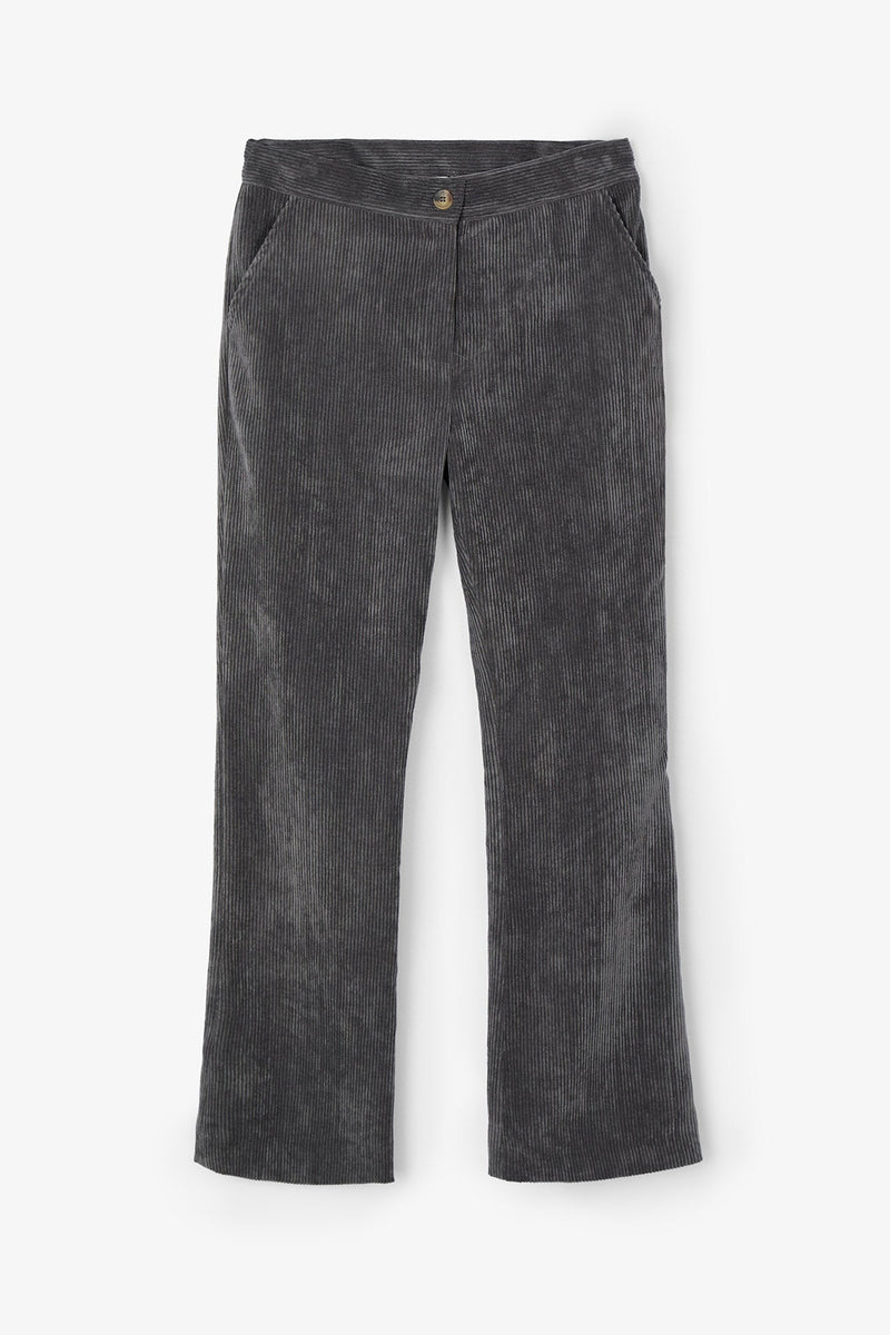 Pantalon Trompette Velours Côtelé Gris