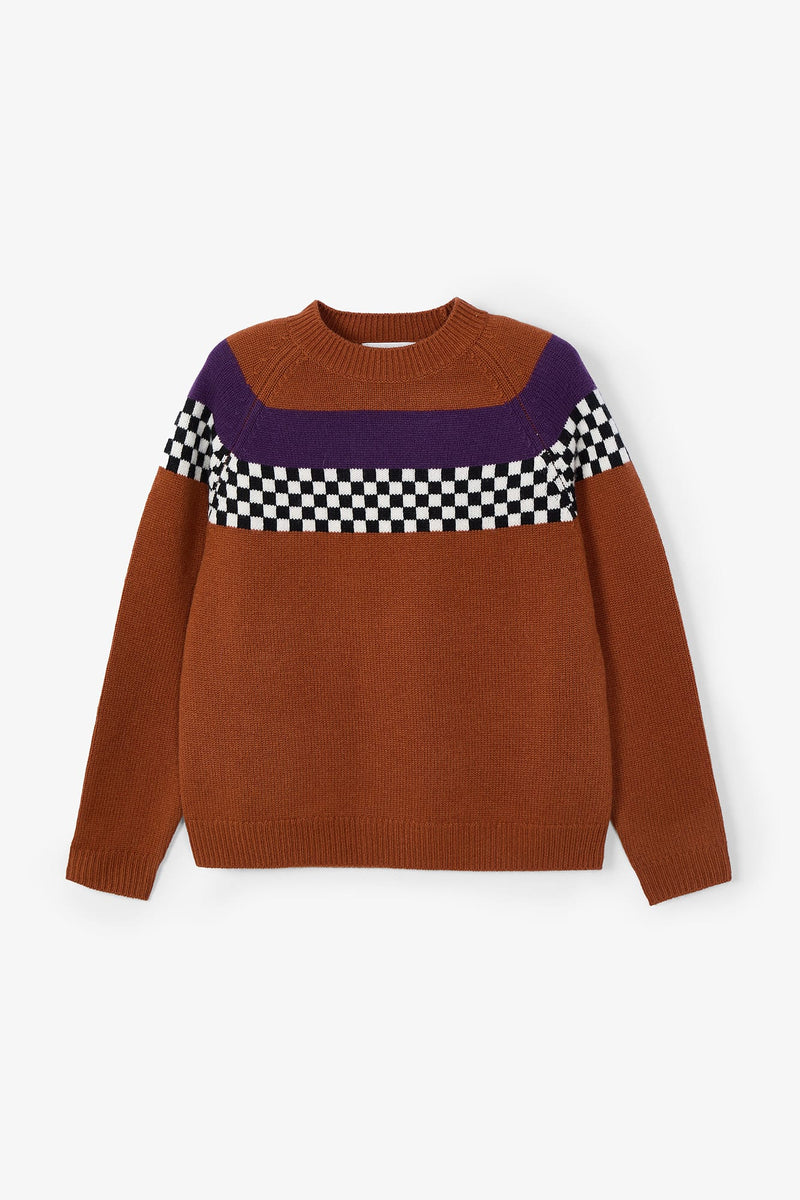 Pull Damier Maille Terracotta