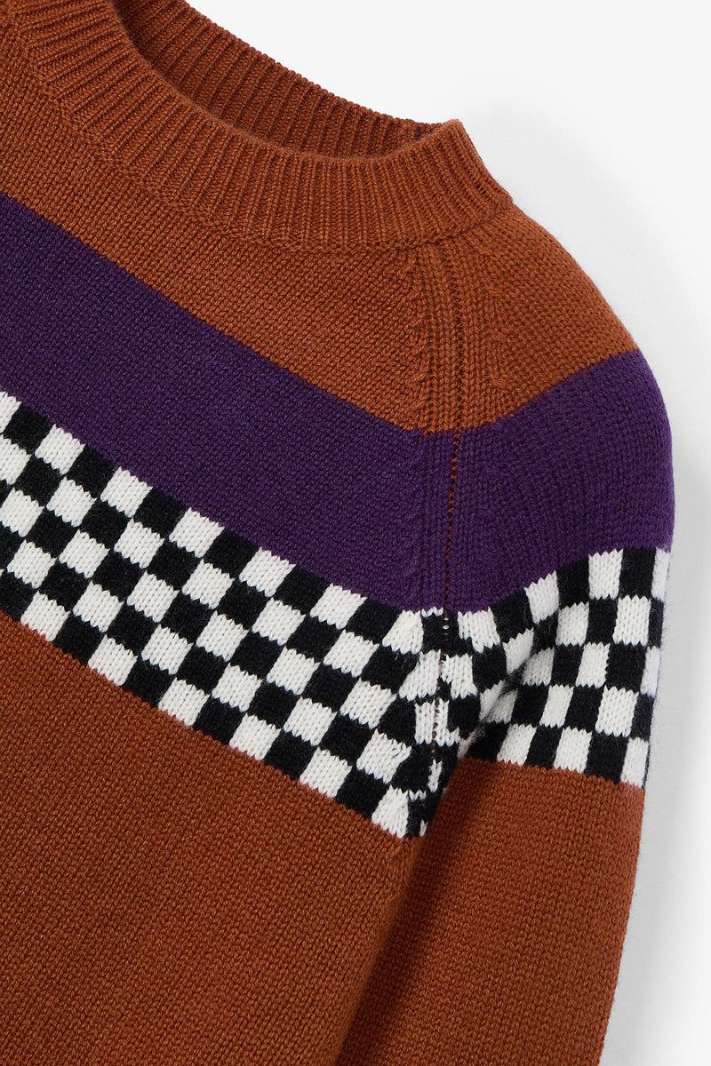 Pull Damier Maille Terracotta