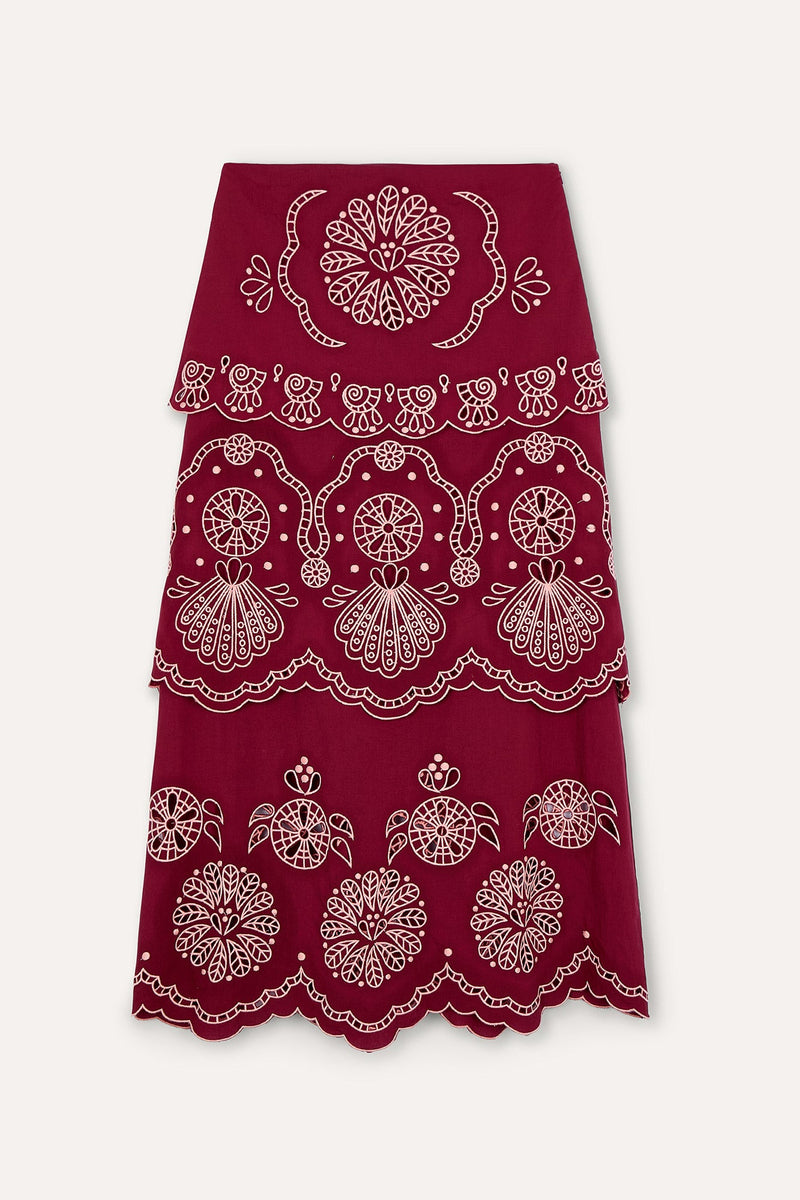 Jupe Bombay Broderie Cerise