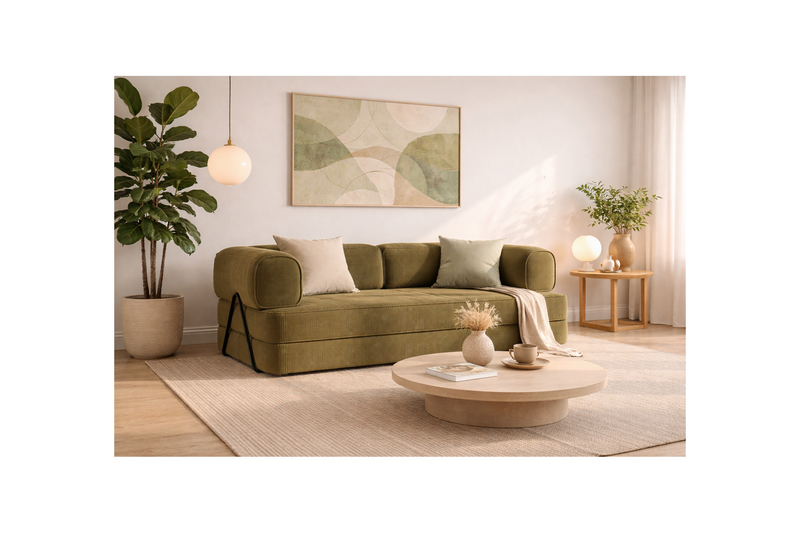 Poppy - Canapé Convertible - 3 Places - Velours Côtelé - Vert