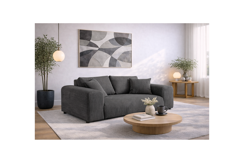 Garance - Canapé Droit - 2 Places - Velours Côtelé - Gris Foncé