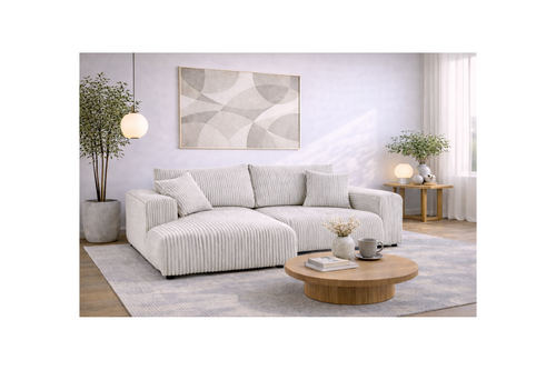 Garance - Canapé D'Angle Réversible - 4 Places - Velours Grosses Côtes - Gris Clair