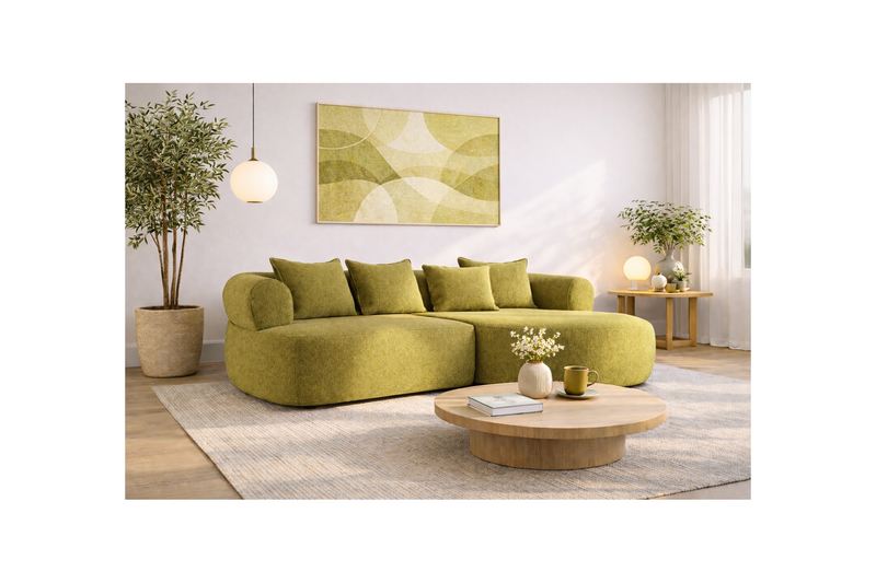 Angela - Canapé D'Angle - 4 Places - Velours Texturé - Vert