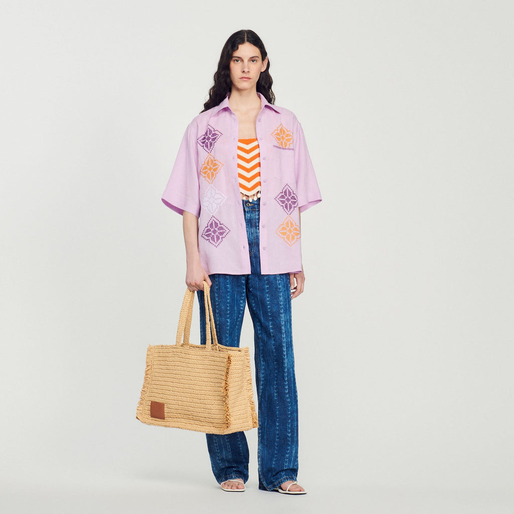 Oversized Embroidered Linen Shirt