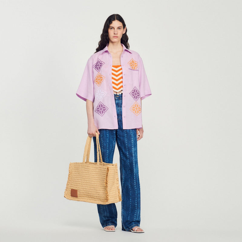 Chemise Oversize En Lin Brodé