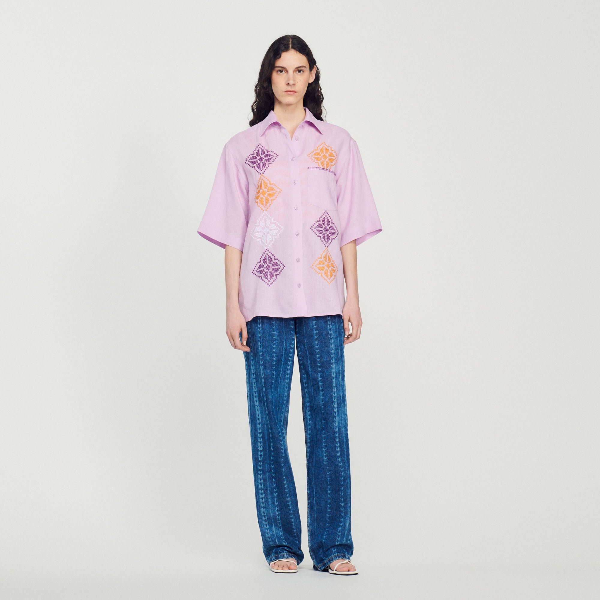 Oversized Embroidered Linen Shirt