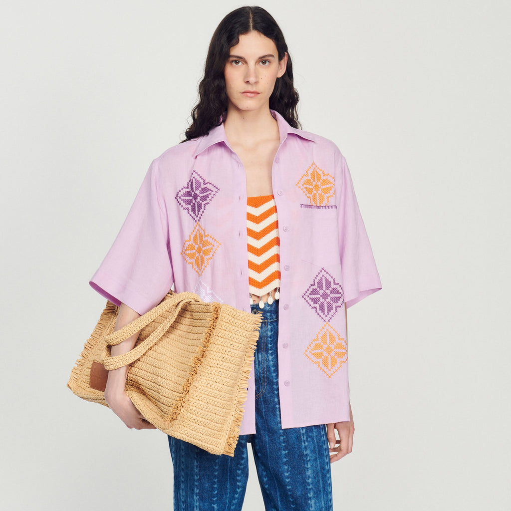 Oversized Embroidered Linen Shirt