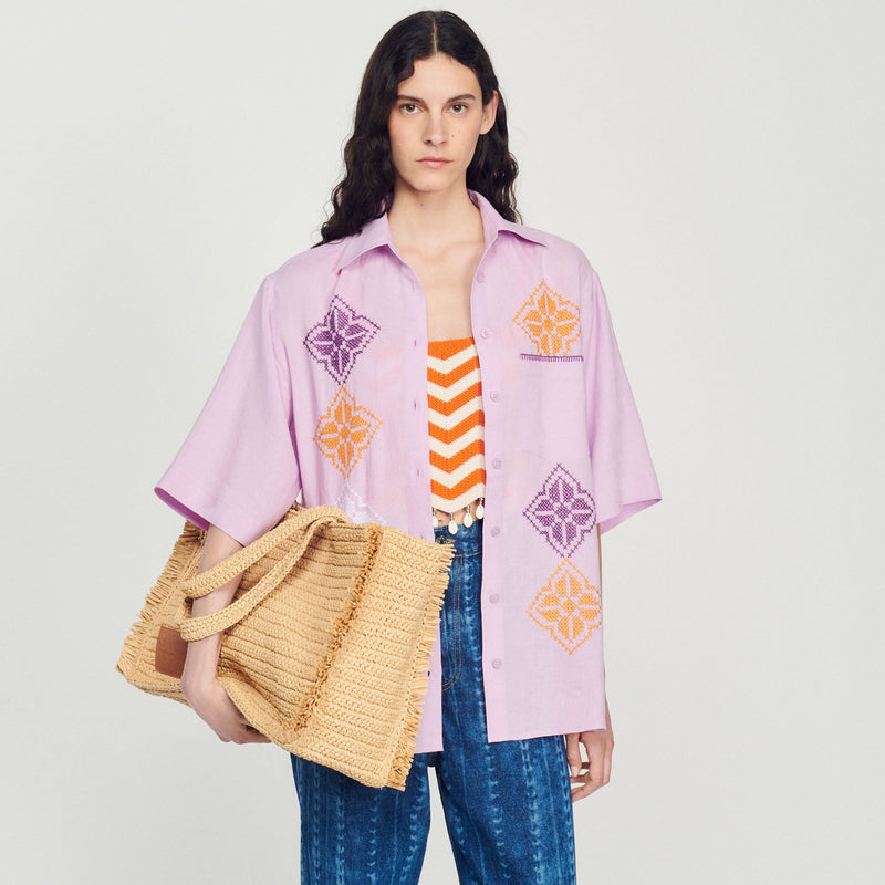 Chemise Oversize En Lin Brodé