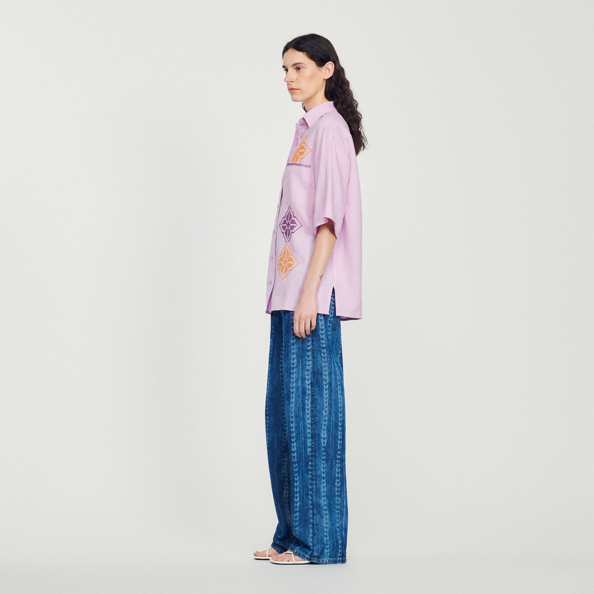 Oversized Embroidered Linen Shirt