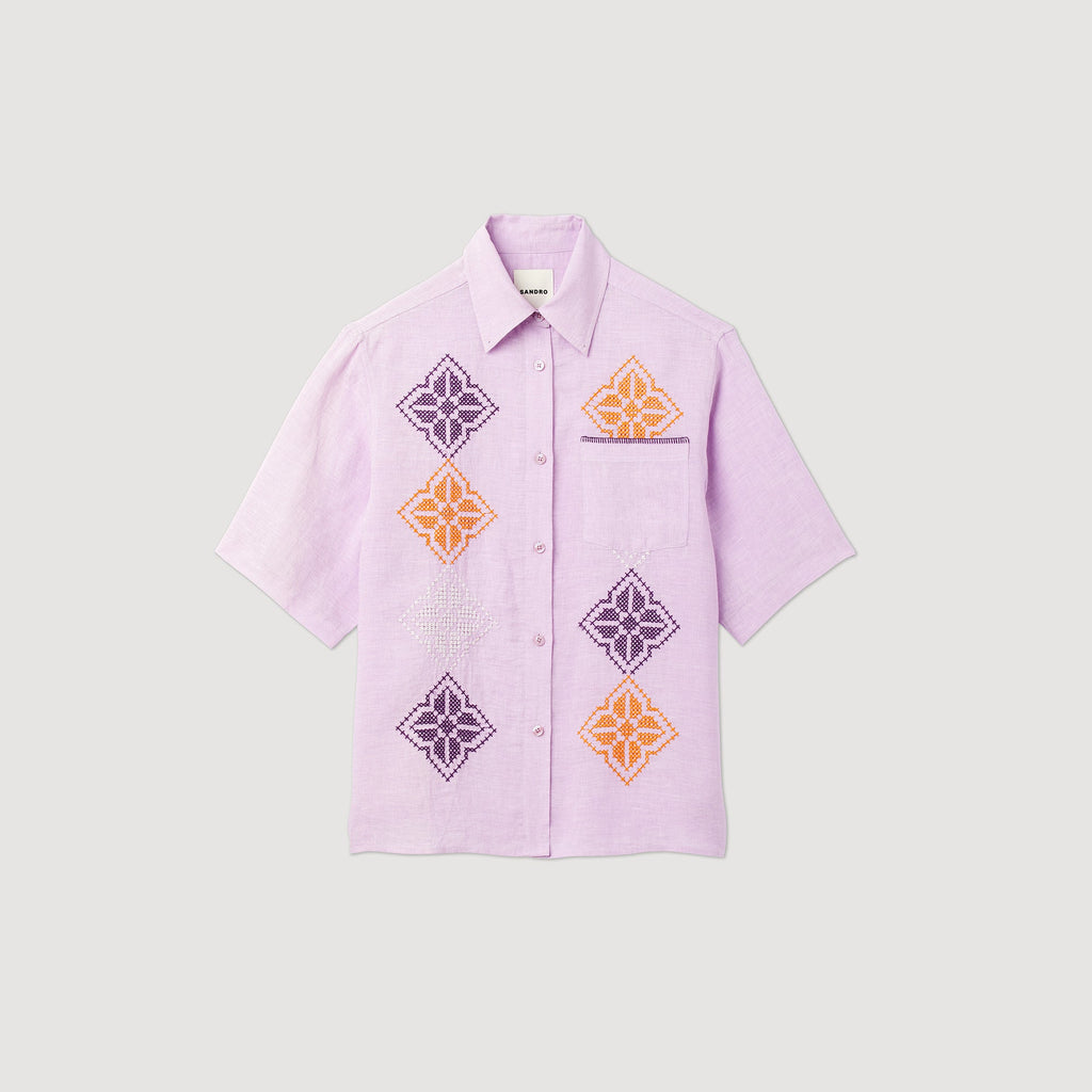 Oversized Embroidered Linen Shirt