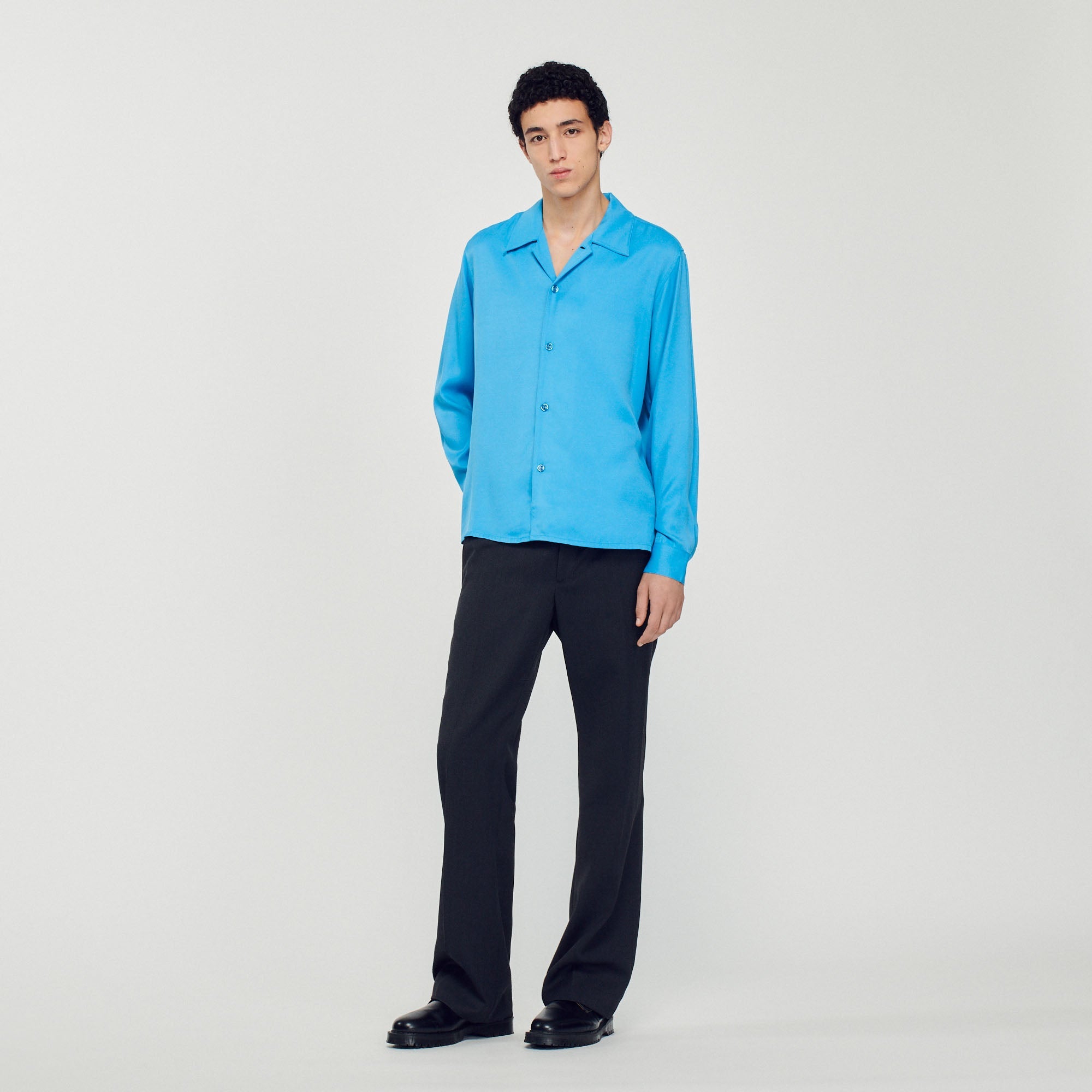 Camisa Fluida Cuello Mao Hombre