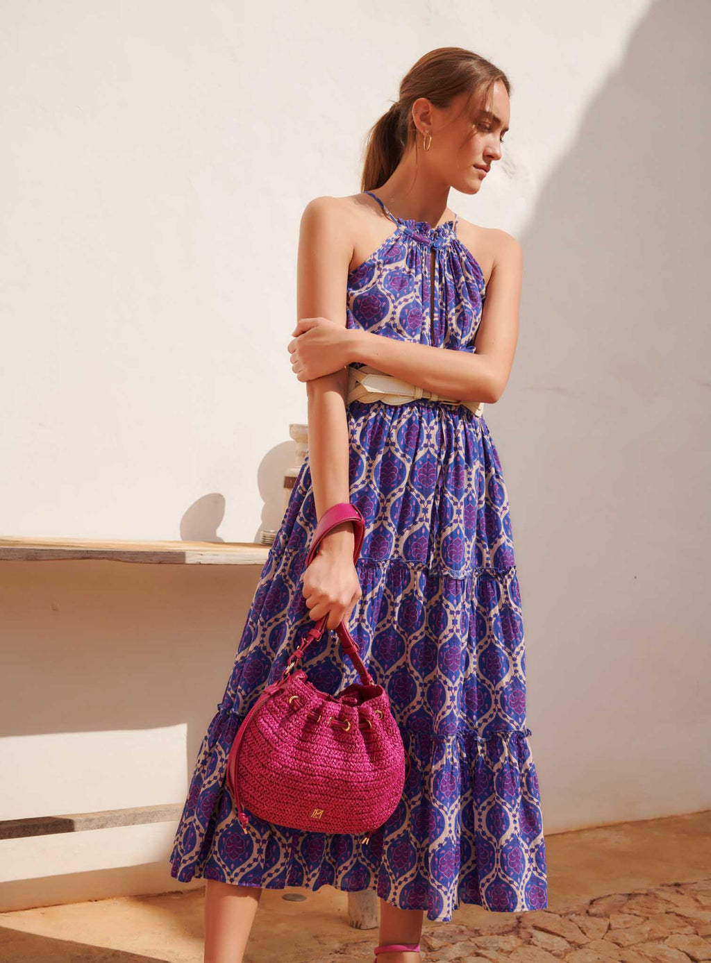 Sauline Raffia Bag - Fuchsia