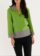 Top Manches Longues - Vert-Noir/Ecru - Femme