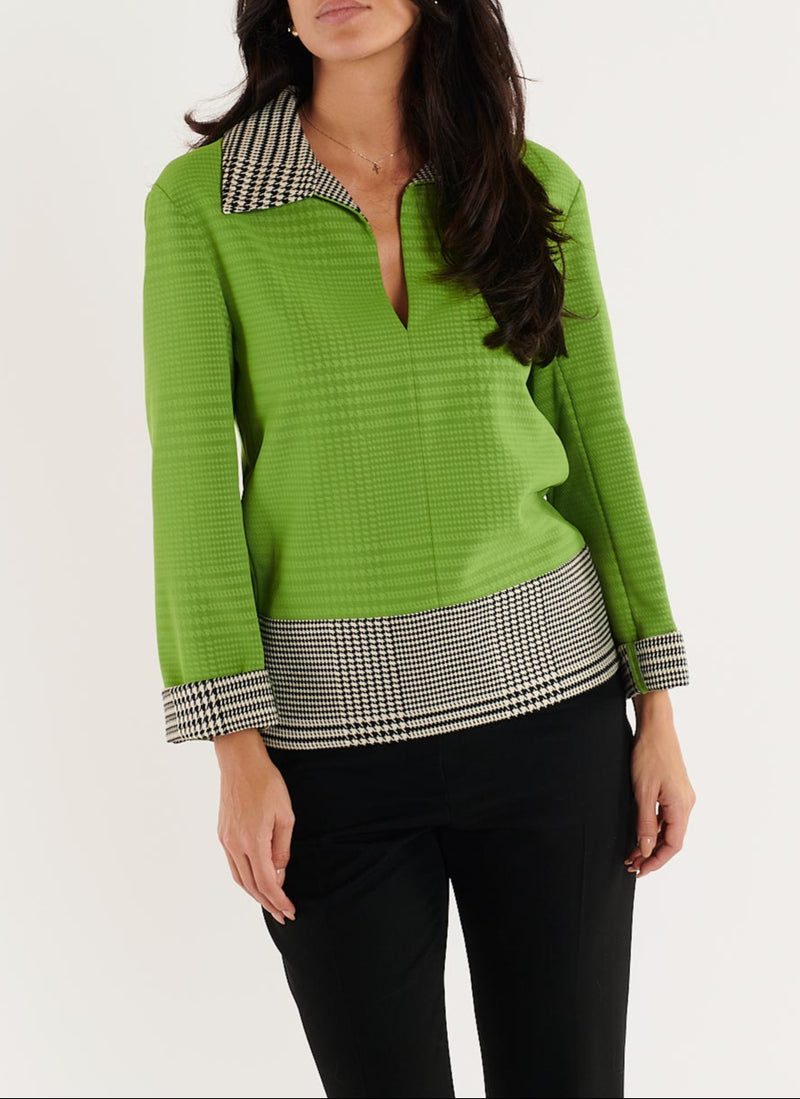 Top Manches Longues - Vert-Noir/Ecru - Femme