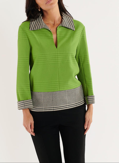 Top Manches Longues - Vert-Noir/Ecru - Femme