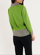 Top Manches Longues - Vert-Noir/Ecru - Femme