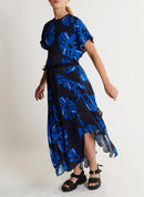 Robe Longue Asymétrique Imprimée - Navy/Bleu Electrique - Femme