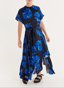 Robe Longue Asymétrique Imprimée - Navy/Bleu Electrique - Femme