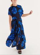 Robe Longue Asymétrique Imprimée - Navy/Bleu Electrique - Femme