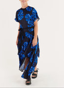 Robe Longue Asymétrique Imprimée - Navy/Bleu Electrique - Femme