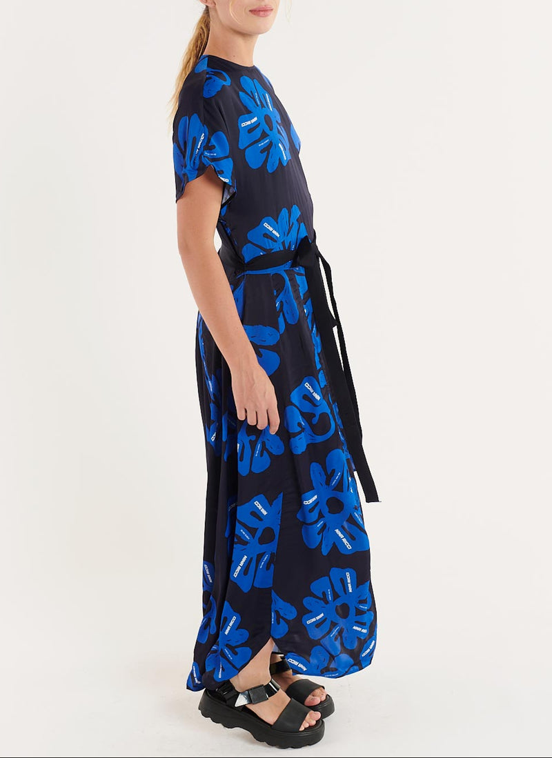 Robe Longue Asymétrique Imprimée - Navy/Bleu Electrique - Femme