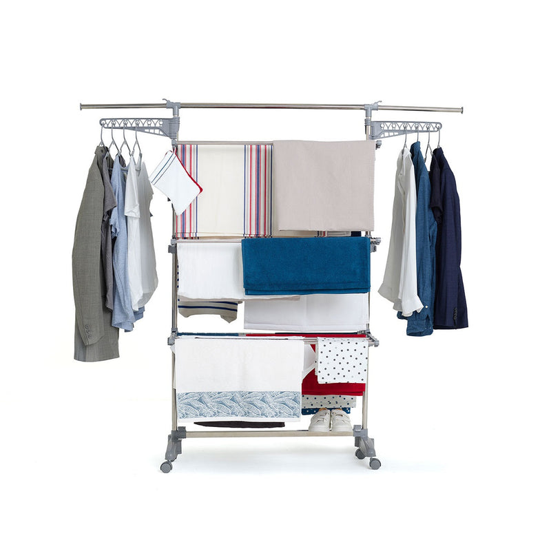 Séchoir à linge étendoir multifonction 25M EXTRA avec 30 accessoires 3 niveaux Gris et Inox - REDDECO.com