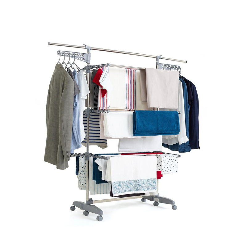 Séchoir à linge étendoir multifonction 25M EXTRA avec 30 accessoires 3 niveaux Gris et Inox - REDDECO.com