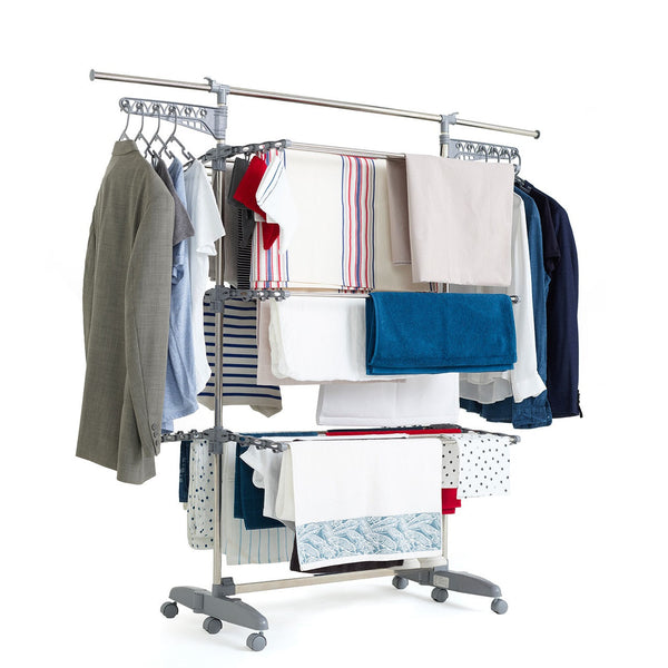 Séchoir à linge étendoir multifonction 25M EXTRA avec 30 accessoires 3 niveaux Gris et Inox