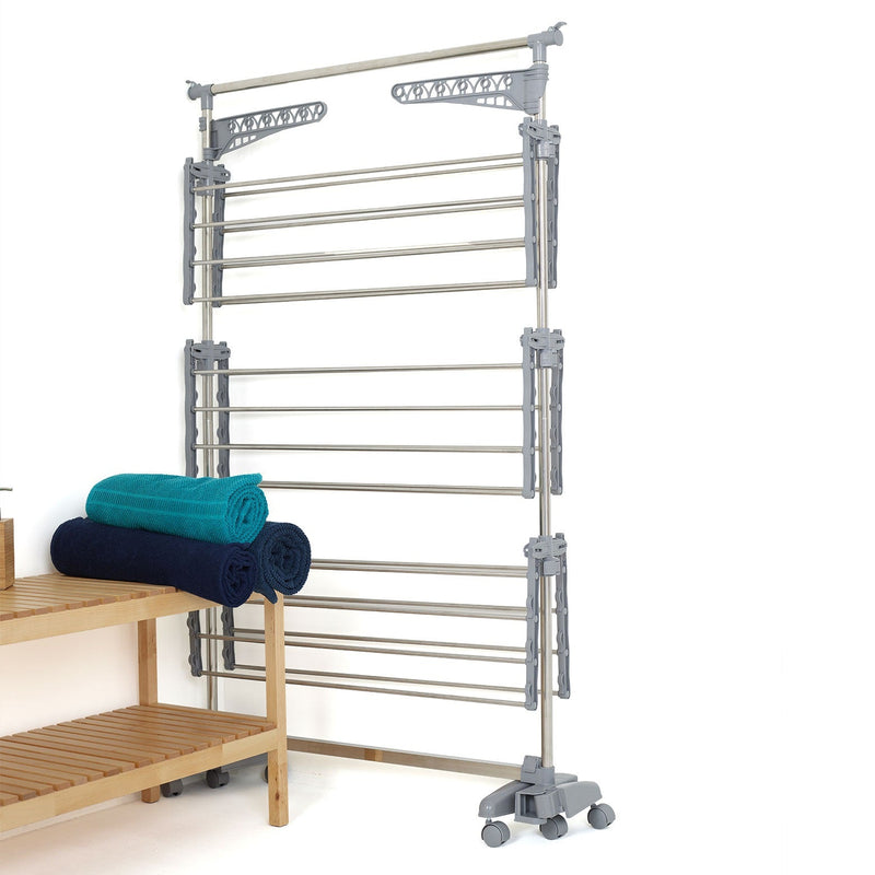 Séchoir à linge étendoir multifonction 25M EXTRA 3 niveaux Gris et Inox - REDDECO.com