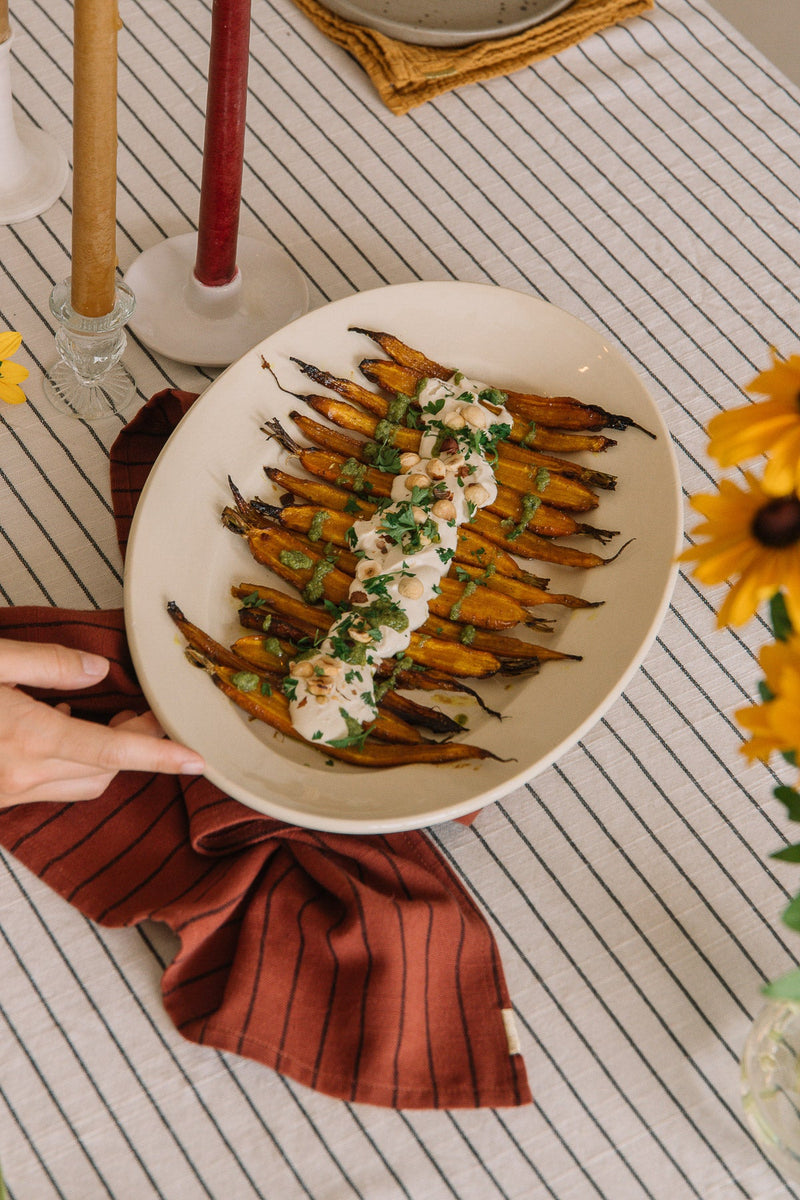 Lot De 4 Serviettes De Table En Coton À Rayures Rouille