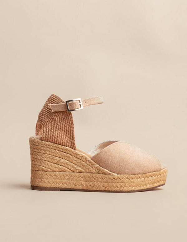 Espadrilles Compensées Séville Bride - Toile Beige - Femme