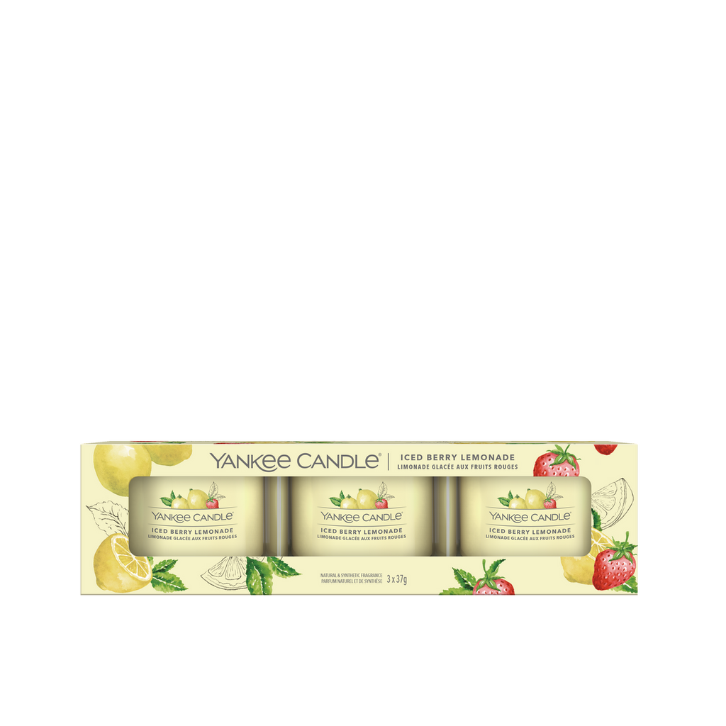 3 Velas Votivas en Vaso - Limonada Helada con Frutos Rojos