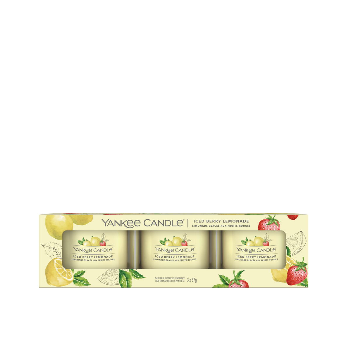 3 Velas Votivas en Vaso - Limonada Helada con Frutos Rojos