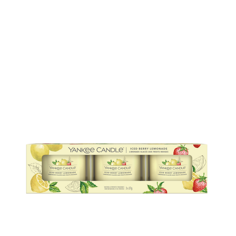 Yankee Candle - 3 velas votivas de cristal - Limonada helada de frutos rojos