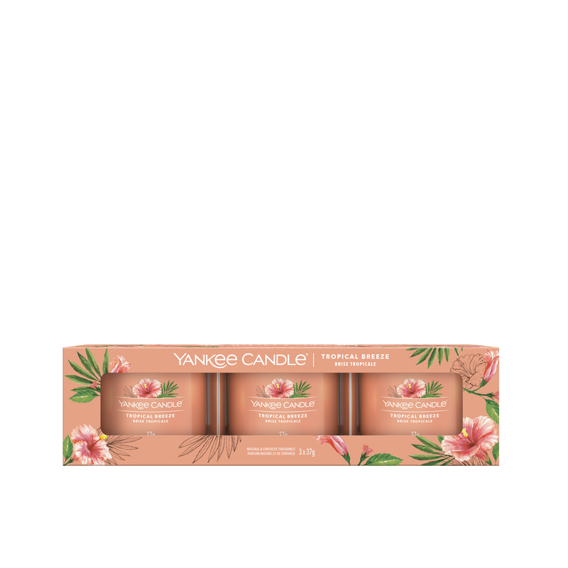 Yankee Candle - 3 Velas Votivas de Vidrio - Brisa Tropical